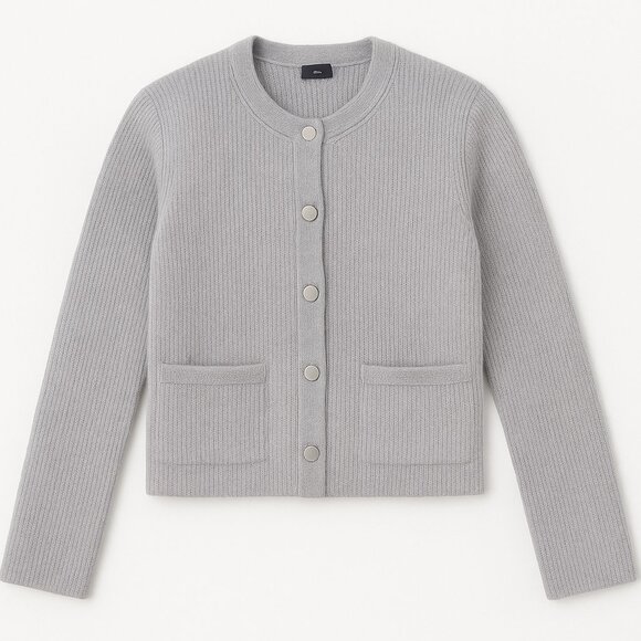 NWT Theory Cropped Knit Jacket Felted Wool-Cashmere Light Heather Gray Size L - Picture 4 of 8